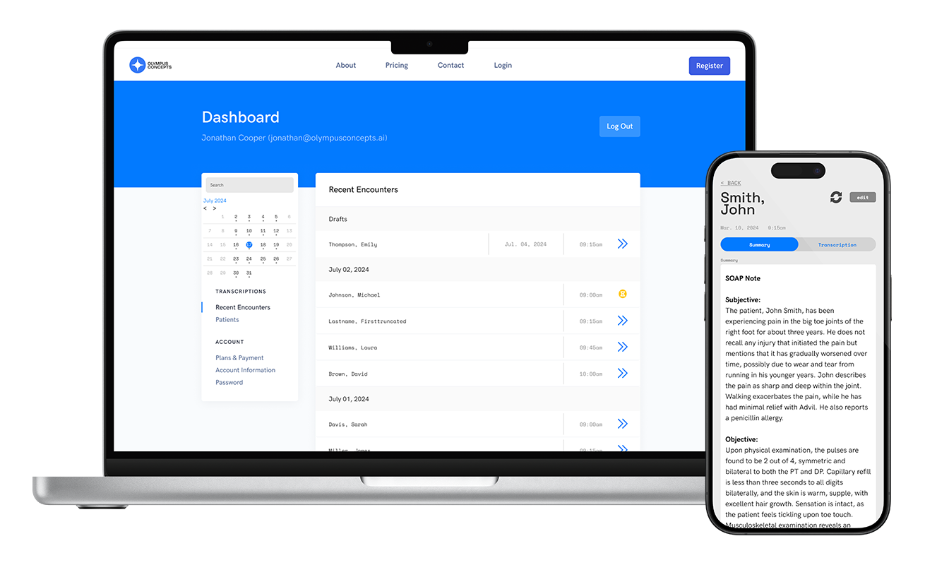 ocScribe Dashboard and Mobile App